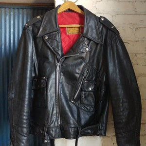 Rare Genuine Vintage 1970's Sportchief Genuine Select Steer Hide Motorcycle Marlon Brando Bad Boy Jacket Size Large. FREE Shipping image 1