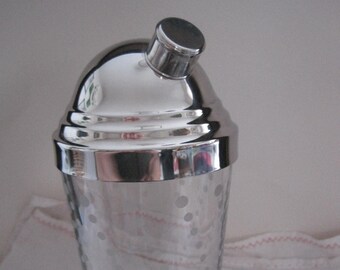 Vintage Retro 80's Glass and Stainless Steel Top Cocktail Shaker Pourer and Glass with Polka Dot Design.  **FREE Shipping**