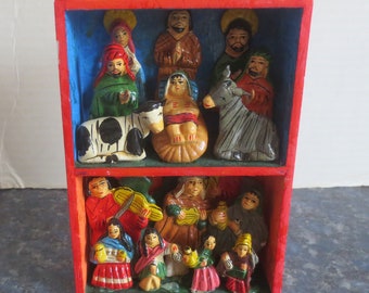 Vintage Handcrafted Handmade Hand Painted Peruvian Artisan Small Miniature Nativity Set.  **FREE Shipping**