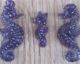 Vintage 1950&#39;s Mid Century Atomic Age Funky Shabby Chic Kitschy Cool Purple Lucite Acrylic Seahorse Family of Three.  **FREE Shipping**