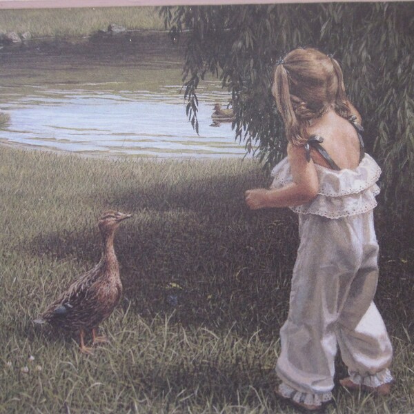 Vintage Ducks Unlimited 8" x 10" Cute Fun Adorable and Whimsical Art Print of a Little Girl Playing with Ducks.  **FREE Shipping**