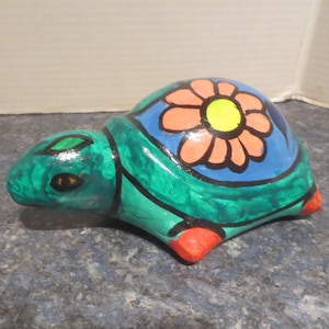 Handmade Hand Painted Handcrafted Artisan Hippie Funky Chic Cute Adorable Whimsical Pottery Turtle Figurine Statuette.  **FREE Shipping**
