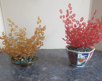 2 Vintage Artisan Made Handcrafted Hand Beaded Plant Display Decor Made in Japan.  **FREE Shipping**