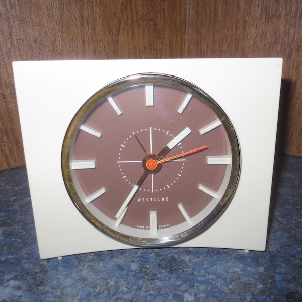 Vintage Mid Century Modern Post Atomic Design Westclox "Brant" Electric Luminescent Alarm Clock Made in Canada.  **FREE Shipping**
