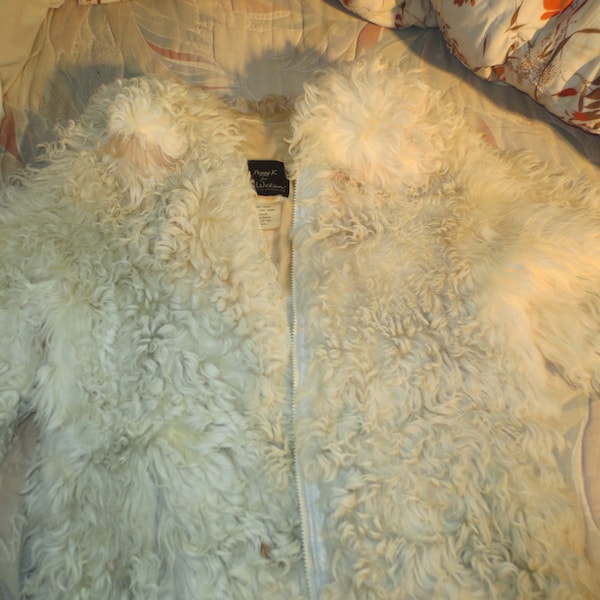 Rare 1970's Mongolian Persian Long Curly Lamb Fur Bomber Coat w/ Hood by Peggy K. for Lady Western of Canada - Size M/L.  **FREE Shipping**