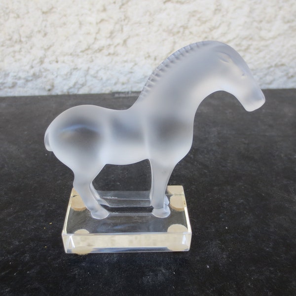 Rare Vintage Signed Rene Lalique Frosted Crystal Glass Tang Horse Art Figurine Sculpture Statuette.  **FREE Shipping**