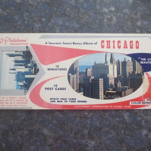 vintage Chicago Travel Souvenir Postcard Photo Booklet 20 Plastichrome Glossy Photo Cards. **Livraison gratuite**