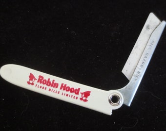 Rare Vintage Robin Hood Flour Miniature Pocket Folding Gits-Razor-Nife Utility Knife Made in the USA.  **FREE Shipping**