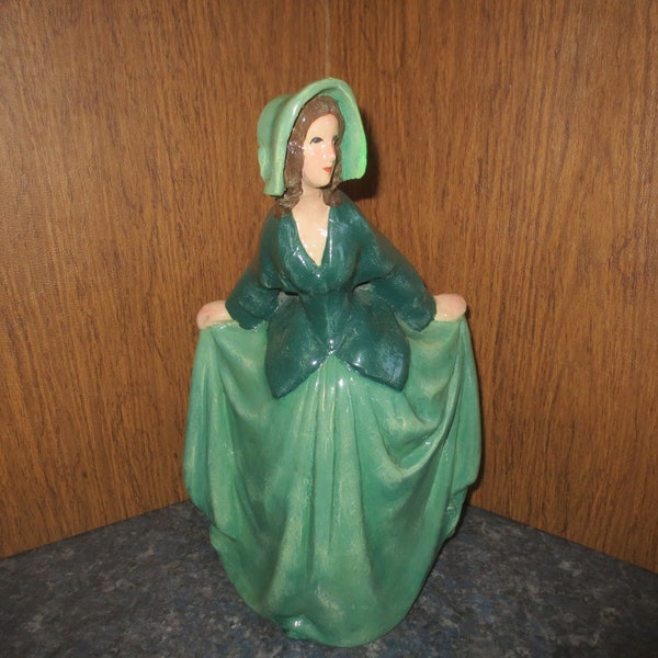 Vintage Mid Century Shabby Chic Kitschy Cool Tall Heavy Chalkware Maiden Lady in Green Statue Figurine Statuette.  **FREE Shipping**