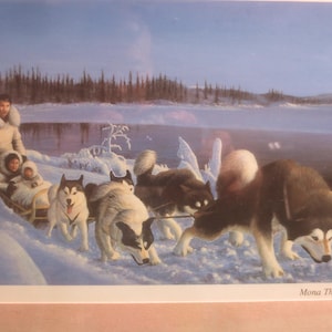Mona Thrasher&#39;s 1990 Framed Art Print &quot;Going Home&quot; From the Arctic Art Gallery In Yellowknife NWT Canada.  **FREE Shipping**