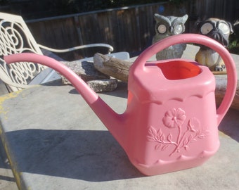 Vintage Mid Century Pastel Pink Flower Design Plastic Tea Spout Watering Can from Continental Plastic Made in Canada.  **FREE Shipping**