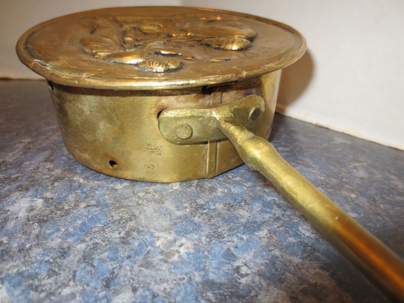 Vintage Brass England Bed Warming Pan with Handle by Nestor of Etsy
