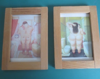 2 Vintage Matching Fun Humorous His and Her's Bathroom Art Print Pictures by Fernando Botero.  **FREE Shipping**