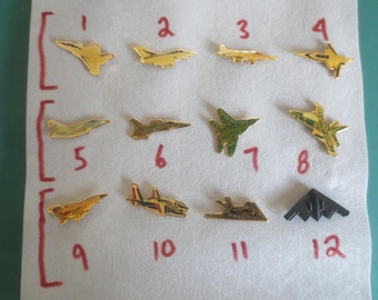 Vintage Retired Out of Production Military Aircraft Fighters Enameled Metal Lapel Pins.  **FREE Shipping**