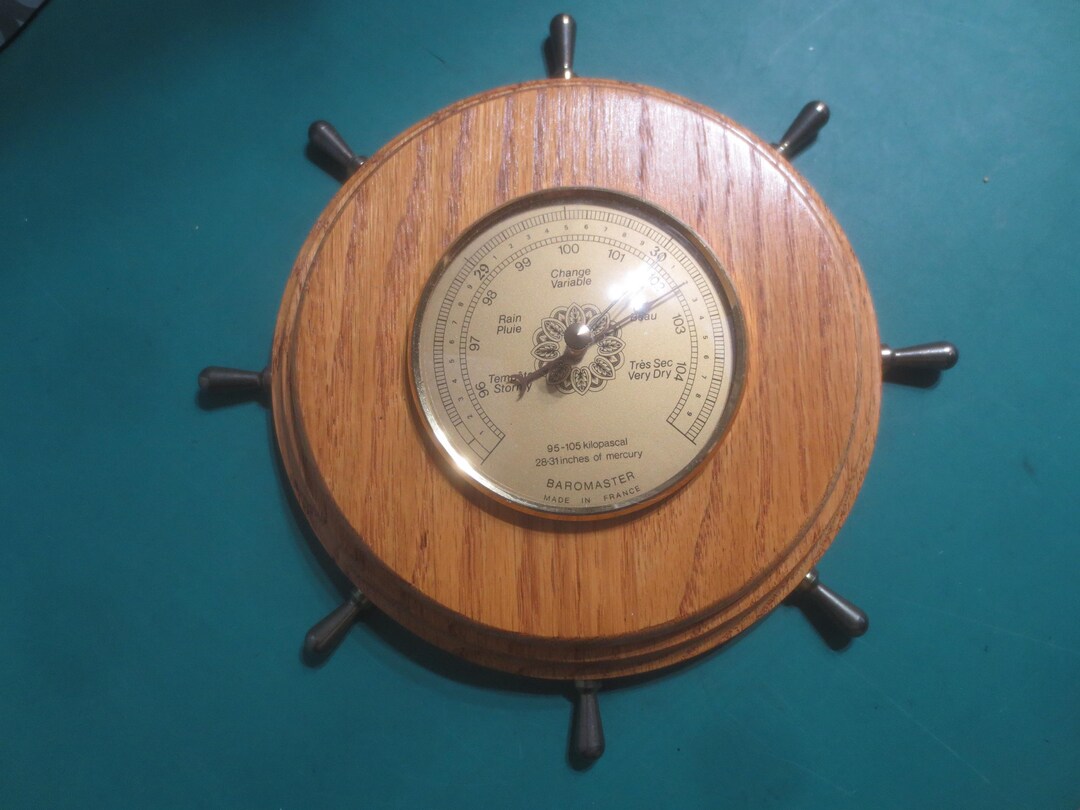 Barometer Weather Ship Vintage Mid Century Modern Ship's Wheel Baromaster Weather Barometer ...
