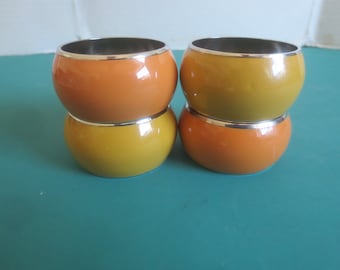 4 Brand New Never Used Vintage Metal Enameled Paint Round Napkin Rings.  **FREE Shipping**
