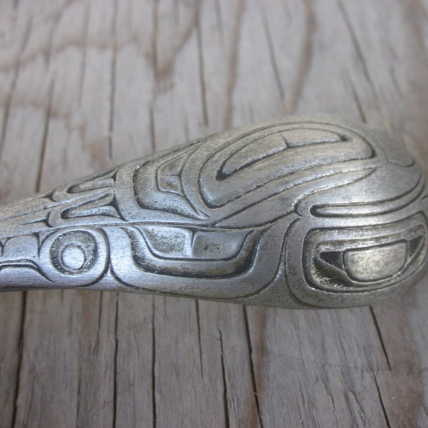 Boma Pewter of Canada Artisan Artistic Custom Crafted Aborignal Design and Themed Solid Long Horn Heritage Pewter Spoon.  **FREE Shipping**