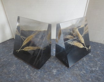 Vintage Mid Century Modern Canadian Wheat Grain Lucite Acrylic Bookends Made in Canada.  **FREE Shipping**
