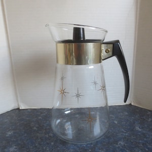 vintage Mid Century Atomic Age Corning 6 Tasses Starburst Design Résistant À La Chaleur En Verre Cuisinière Comptoir Cafetière. **Livraison gratuite**