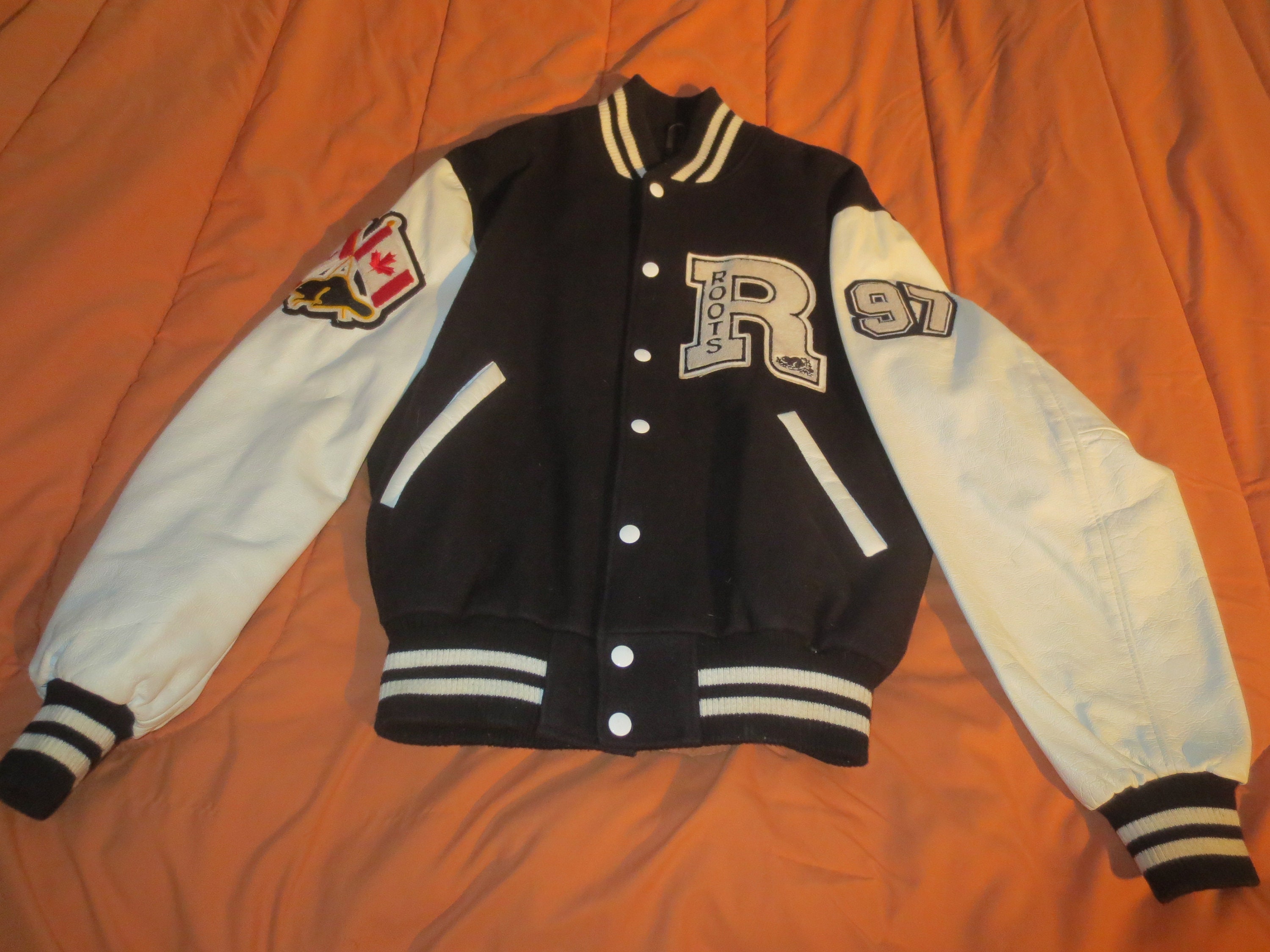 Vintage Retro Old School Roots Canada Leather and Wool Varsity ...