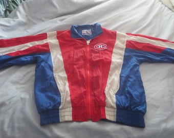 Vintage Retro Old School NHL Montreal Canadiens Nylon Embroidered Patch Windbreaker Jacket by First Pick Sports - Size XL.