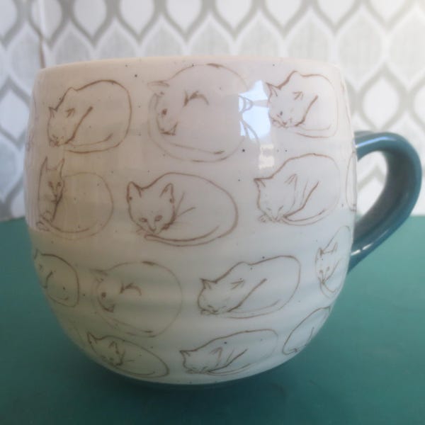 Brand New Hand Pottered Handmade Handcrafted Studio Pottery Art Fun Cute Adorable Whimsical Cat Cup Signed by Artist for Anthropologie.