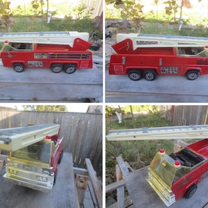 Vintage 1975 Tonka Metal and Plastic Red Fire Engine Truck # 2 Model XR-101 with Extendable Ladder and Functional Crane.