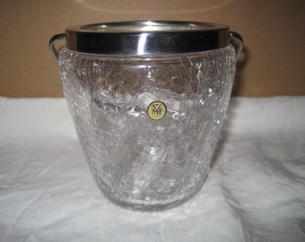 Vintage Art Deco WMF (Wurttembergische Metallwaren Fabrik) Germany Glass Mid Century Quist Craquelé Crystal Ice Bucket.  **FREE Shipping**