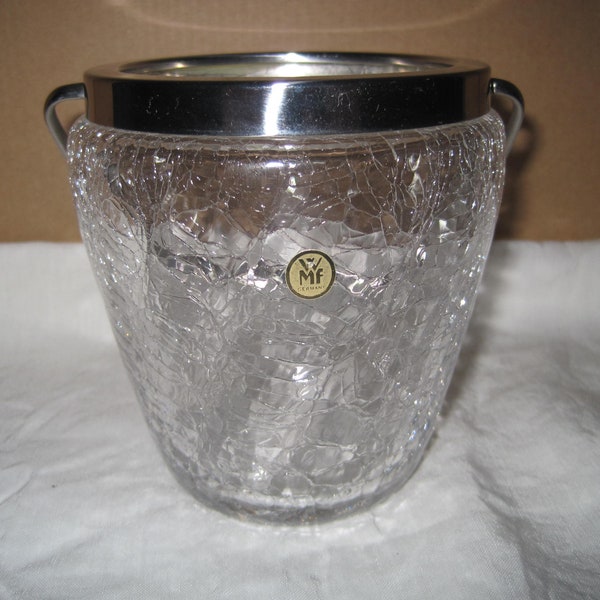 Vintage Art Deco WMF (Wurttembergische Metallwaren Fabrik) Germany Glass Mid Century Quist Craquelé Crystal Ice Bucket.  **FREE Shipping**