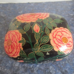 Vintage Artisan Handmade Handcrafted Hand Painted Lacquerware Flowers Floral Art Wooden Trinket Box Keepsake Treasure Box. **FREE Shipping**