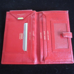 Vintage Renwick Brillliant Red English Morocco Leather Passport Travel Billfold Wallet Made in Canada.  **Envío GRATIS**