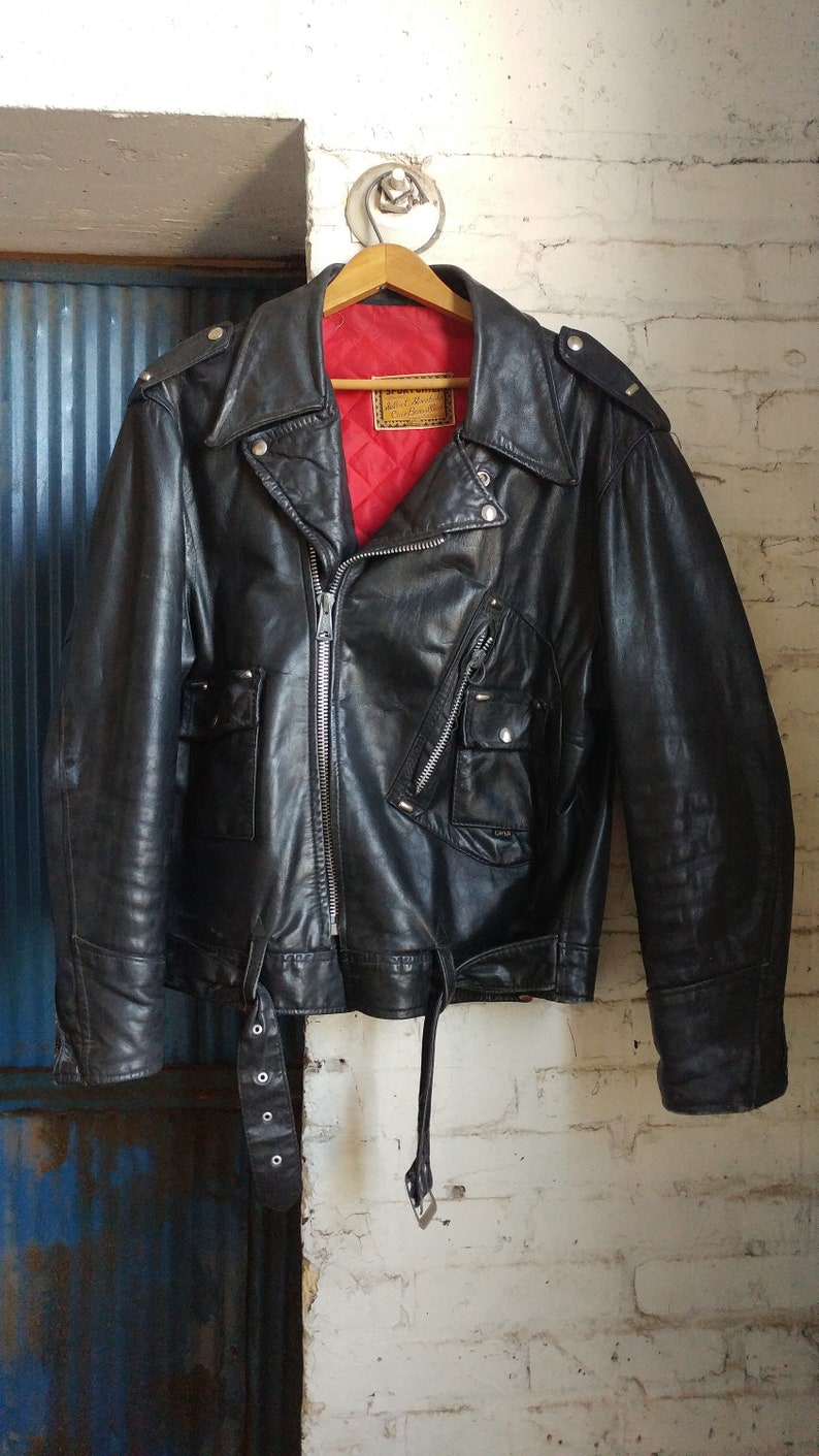 Rare Genuine Vintage 1970's Sportchief Genuine Select Steer Hide Motorcycle Marlon Brando Bad Boy Jacket Size Large. FREE Shipping image 1