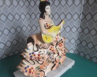 Vintage Large Porcelain Spanish Female Flamenco Guitar
