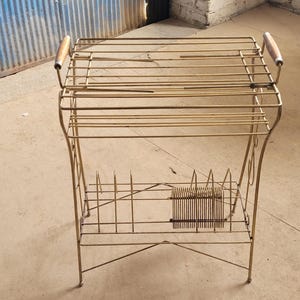 Vintage Mid Century Atomic Age Hip Chic Funky Brass Wired Record Stand Record Table Stand with Shelf and Pull Out Handles. **FREE Shipping**
