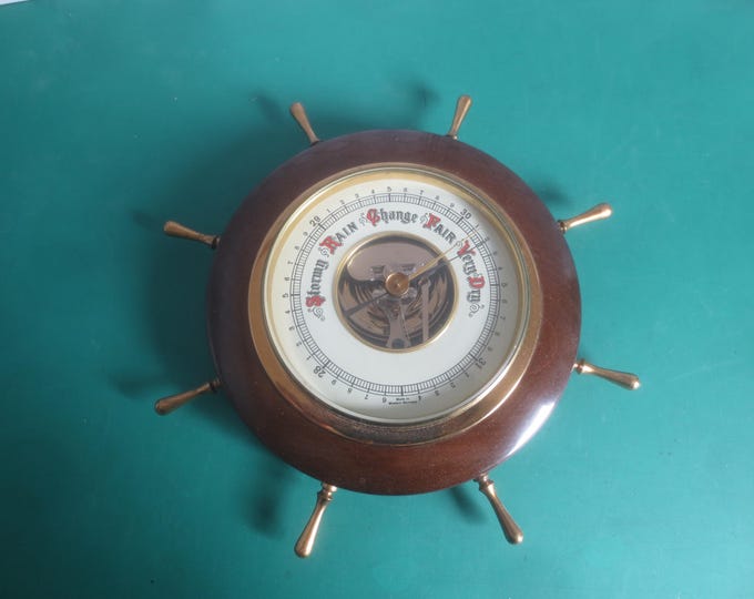 Barometer Weather Ship Vintage Mid Century Nautical Ship's Wheel Themed Barometer Weather ...