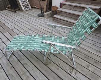 Vintage Iconic 1970's Mid Century Aluminum Frame Weaved Strapped Webbing Folding Lawn Chair Deck and Backyard Lounger.  **FREE Shipping**