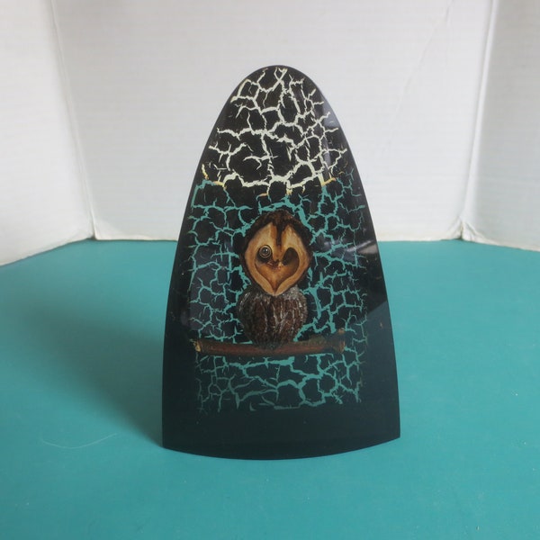 Vintage Mid Century Modern Chic Hickory Nut Walnut Owl Figurine Acrylic Lucite Decor Display Statuette.   **FREE Shipping**