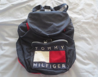 Vintage Old School Retro Classic Tommy Hilfiger Heavy Cotton Rucksack Backpack.   **FREE Shipping**