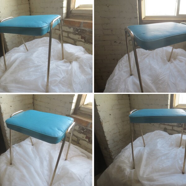 Vintage Mid Century Atomic Age Teal Peacock Blue Stacking Stool Made in Canada - One Only - Made in Winnipeg, Manitoba.  **FREE Shipping**