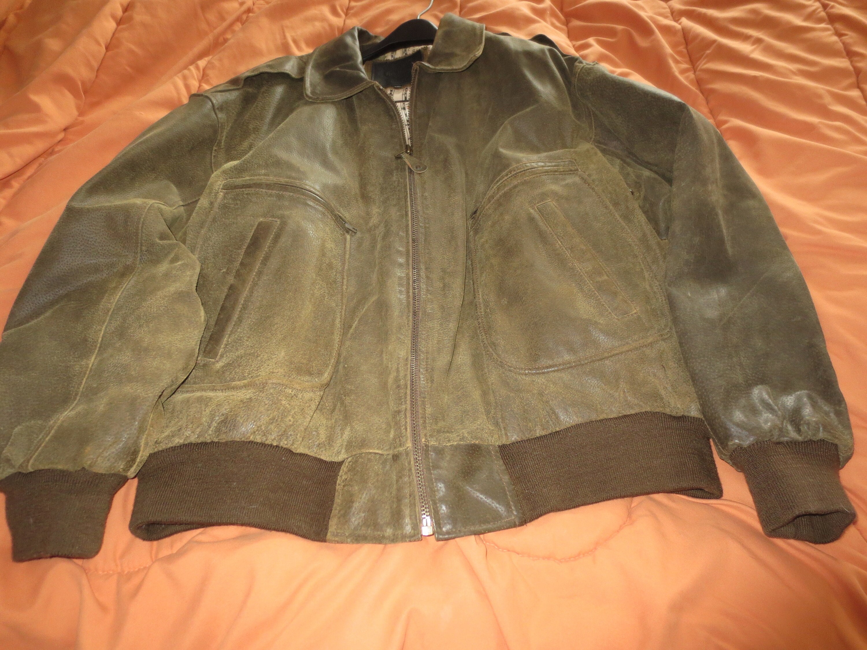 Empire Logo Embossed Suede and Shearling Flight Jacket