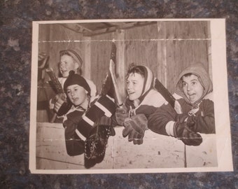 Vintage 1970's Original Black and White Photograph of Kids Playing Hockey.  **FREE Shipping**