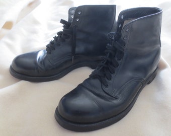 80s 90s 1990 Vtg Deadstock Black Leather Combat Boots Lace
