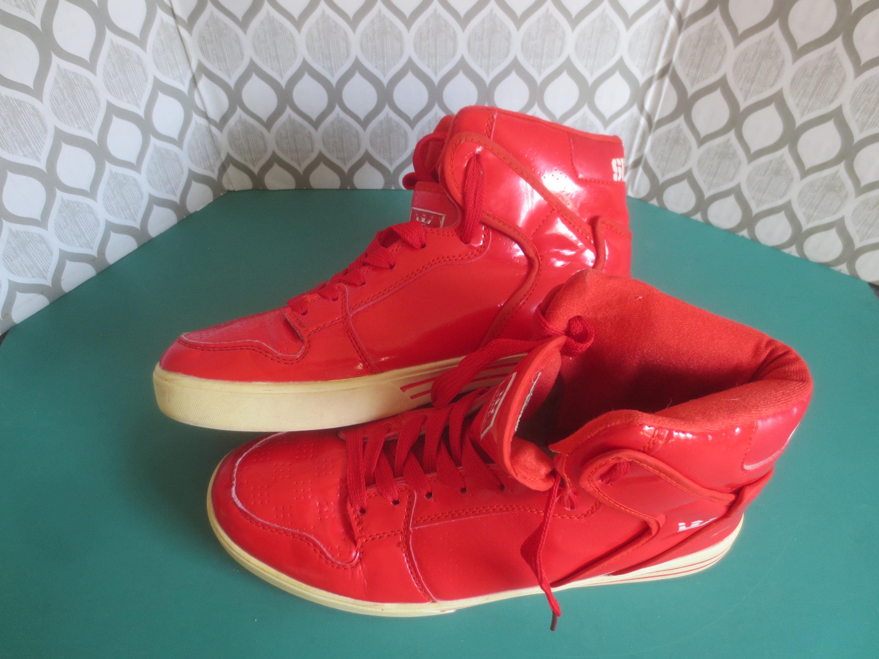 Vintage Retro Old School Supra Patent Red Shiny Leather Hi