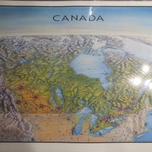 Vintage Laminated 1985-2000 Canada Illustrated Unfolded Map by Unique Media.  **FREE Shipping**
