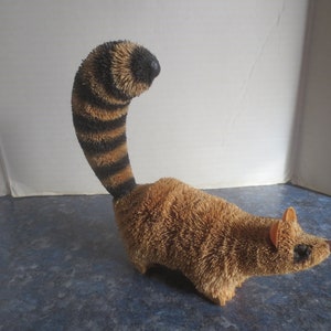 Artisanat vintage fait main, fait main, soie de papier, sculpture d'art en bois, figurine de lémurien, panda rouge, raton laveur. **Livraison GRATUITE**