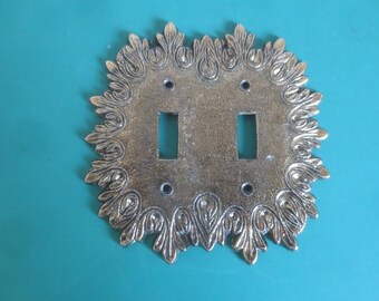 Vintage Mid Century Victorian Goth Brass Ornate Double Light Switch Plate Cover.  **FREE Shipping**