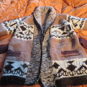 Vintage Hand Knitted Very Thick and Heavy Long Cowichan Style Unisex Chunky Wool Sweater.  100% Lewis Approved.  **FREE Shipping**