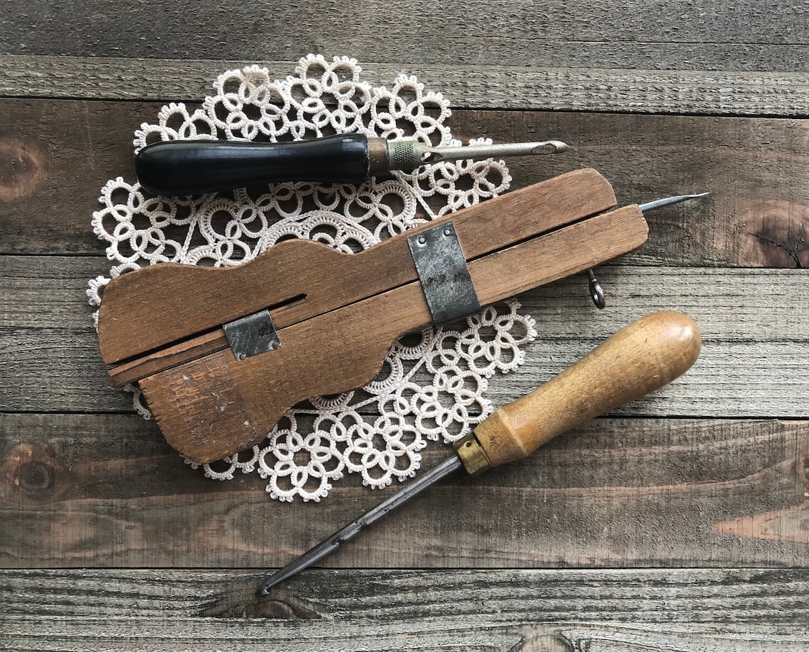 Antique Punch Needle Rug Hooking Tool Set / Gliding Shuttle Etsy