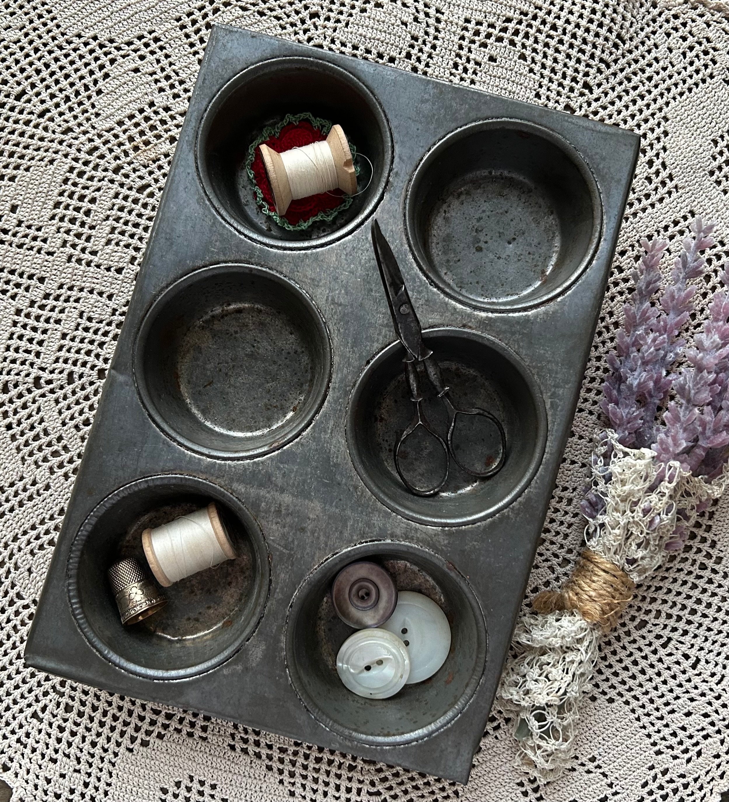 Antique Mini Muffin Tin Vintage Cupcake Baking Tin Primitive Decor