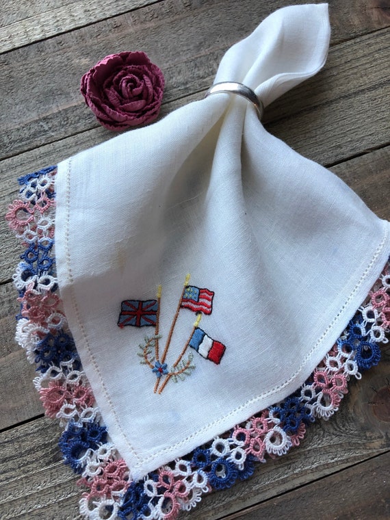 Antique French/British/American Flag Handkerchief 